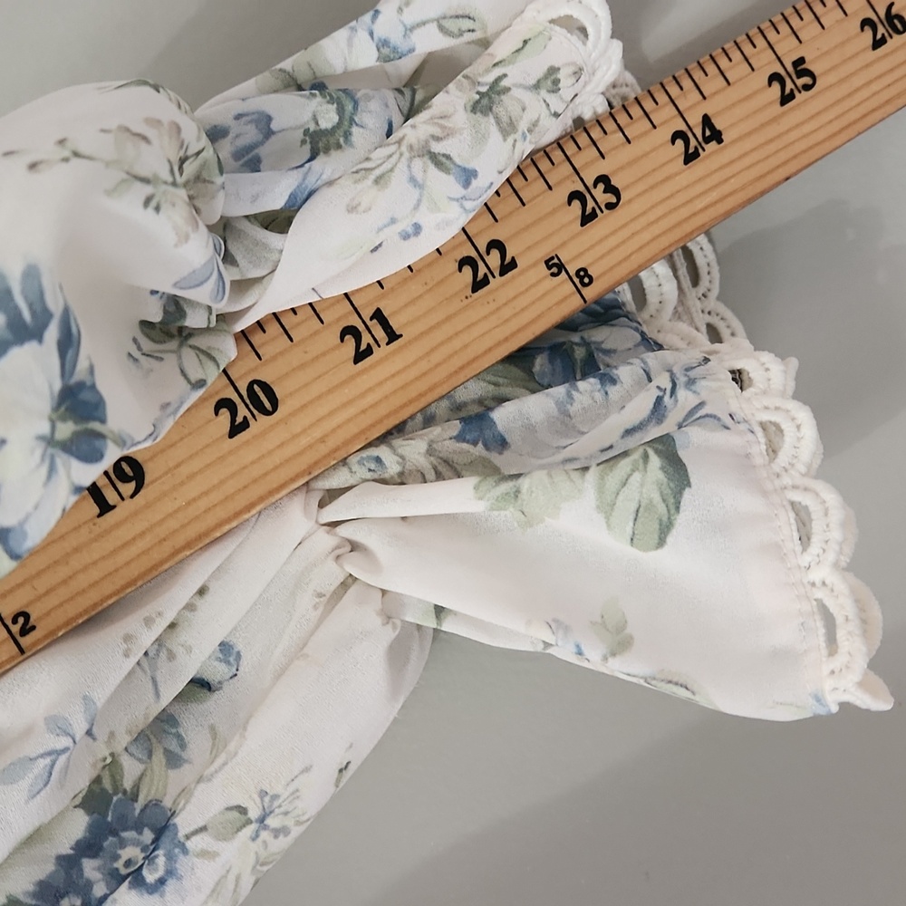 Altar'd State Fern Floral Mini Dress Ivory Blue Babydoll Puff Sleeve Cottagecore - Picture 11 of 14